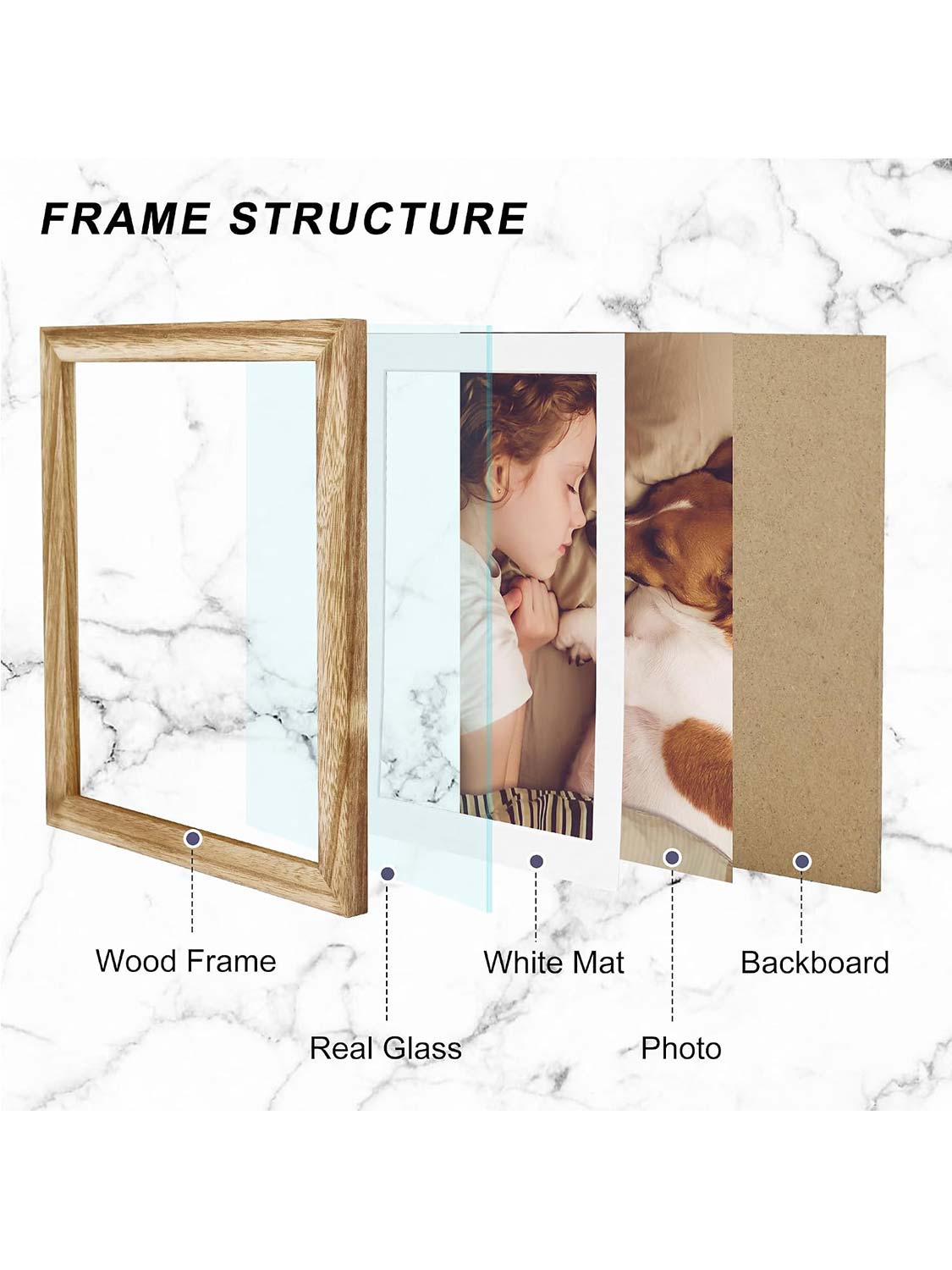Rustic Wood Real Glass Photo Display with White Mat - 2 Sizes Available