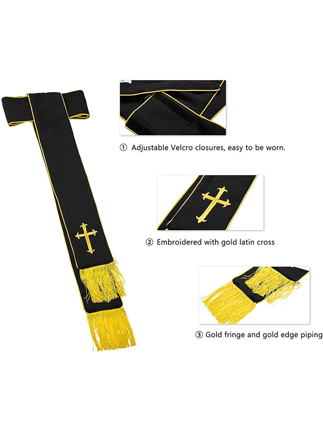 Clergy Band Cincture with Gold Cross Tassel