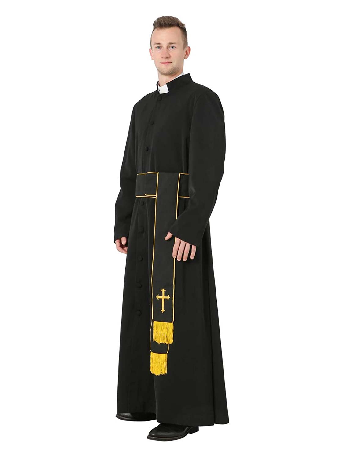 Clergy Band Cincture with Gold Cross Tassel