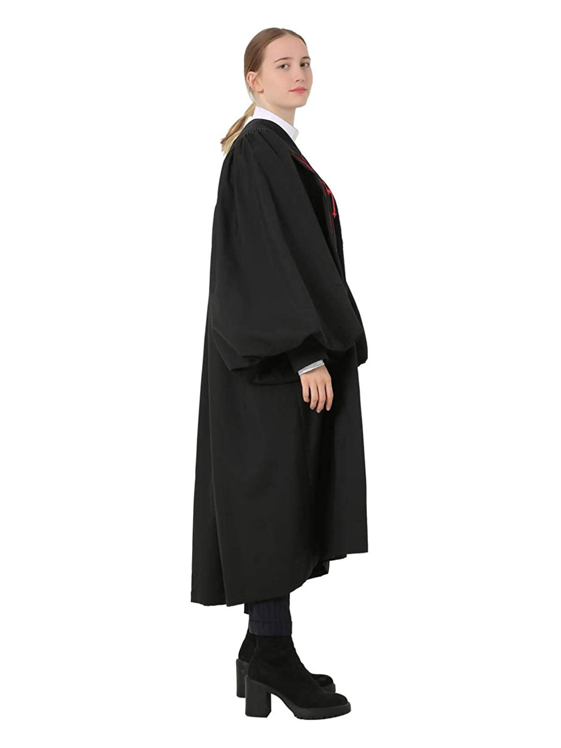 Unisex Black Puplit Clergy Robe with Red Embroidered Cross