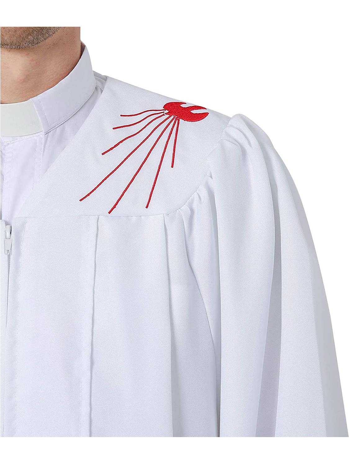 White Matte Confirmation Christening Attire Embroidered with Red Dove