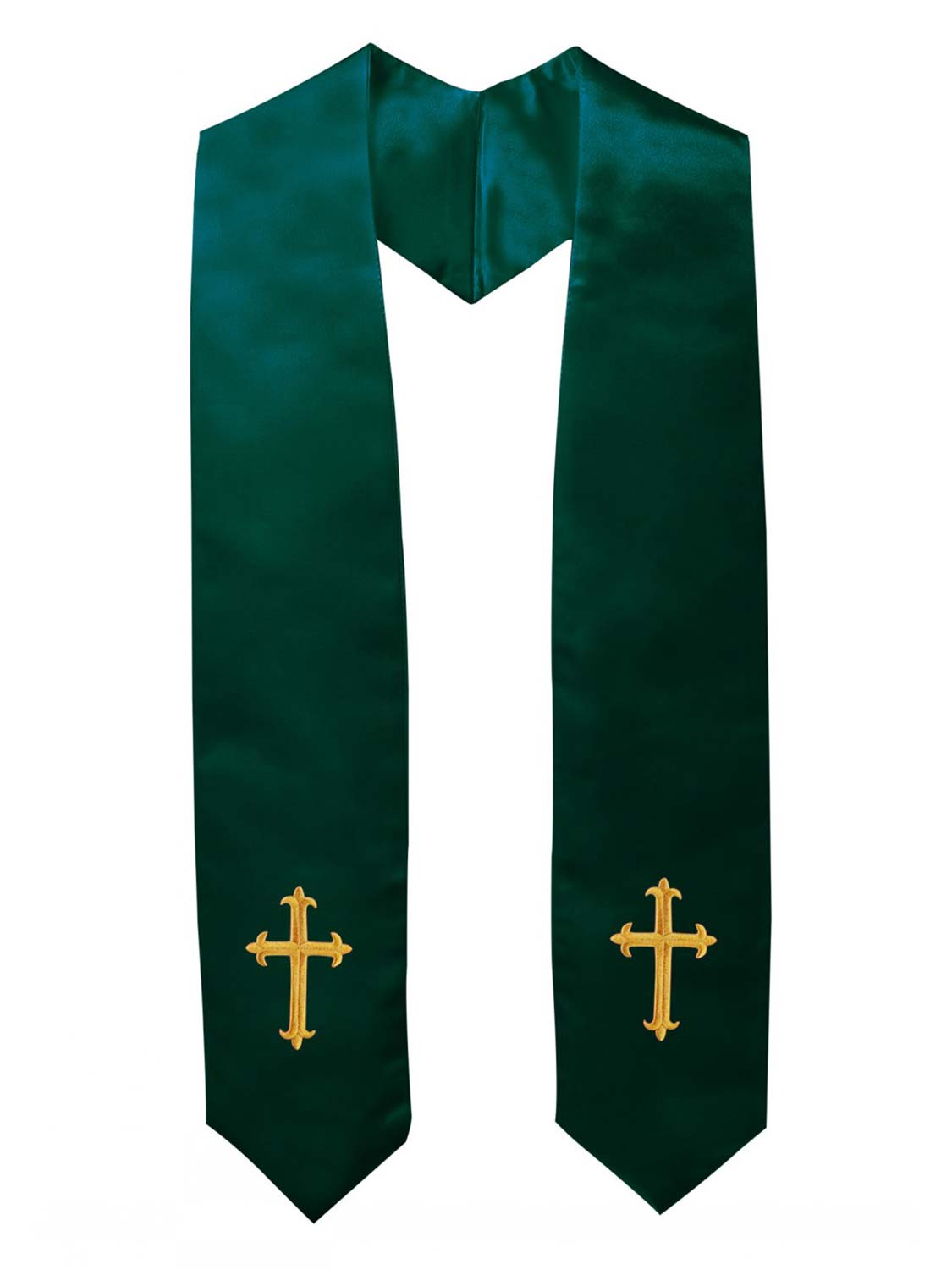 Unisex Solid Colored Choir Stole 60 Total Length Emboriderwith Cross