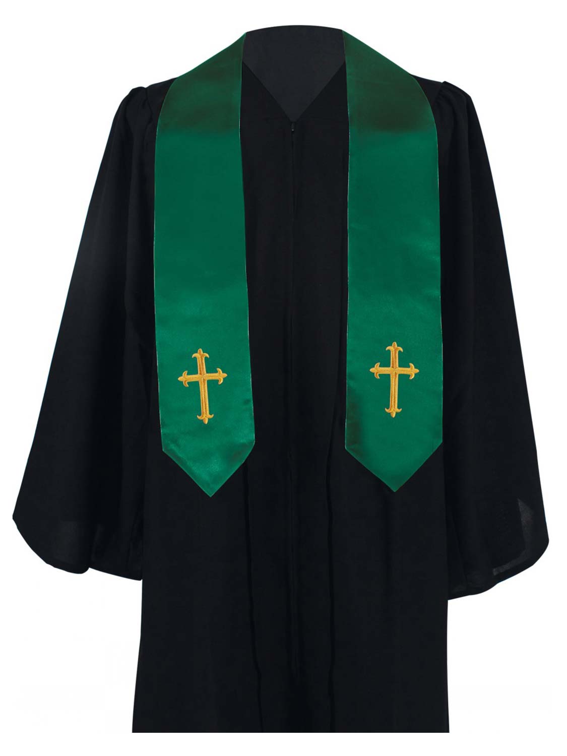 Unisex Solid Colored Choir Stole 60 Total Length Emboriderwith Cross