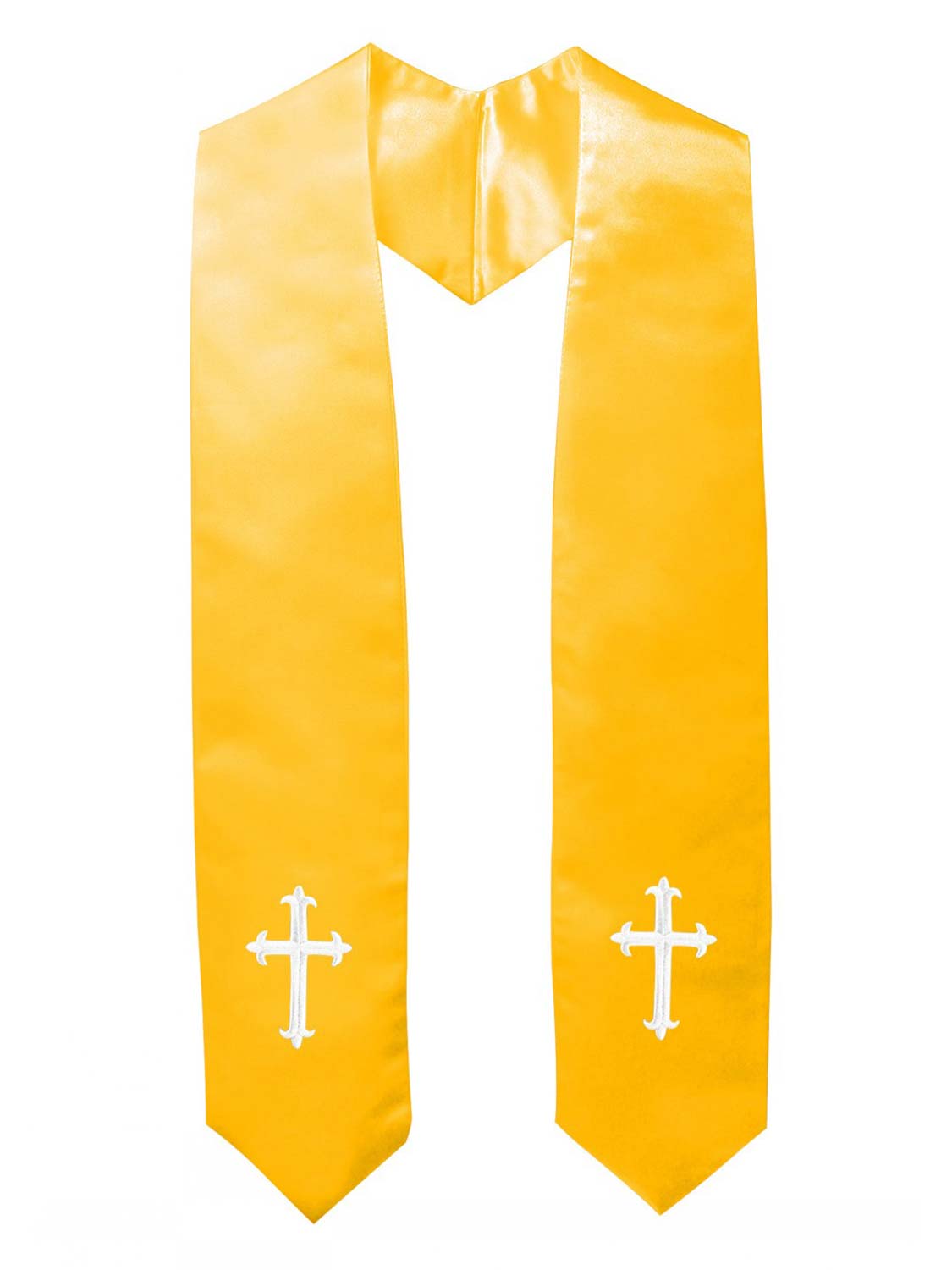 Unisex Solid Colored Choir Stole 60 Total Length Emboriderwith Cross