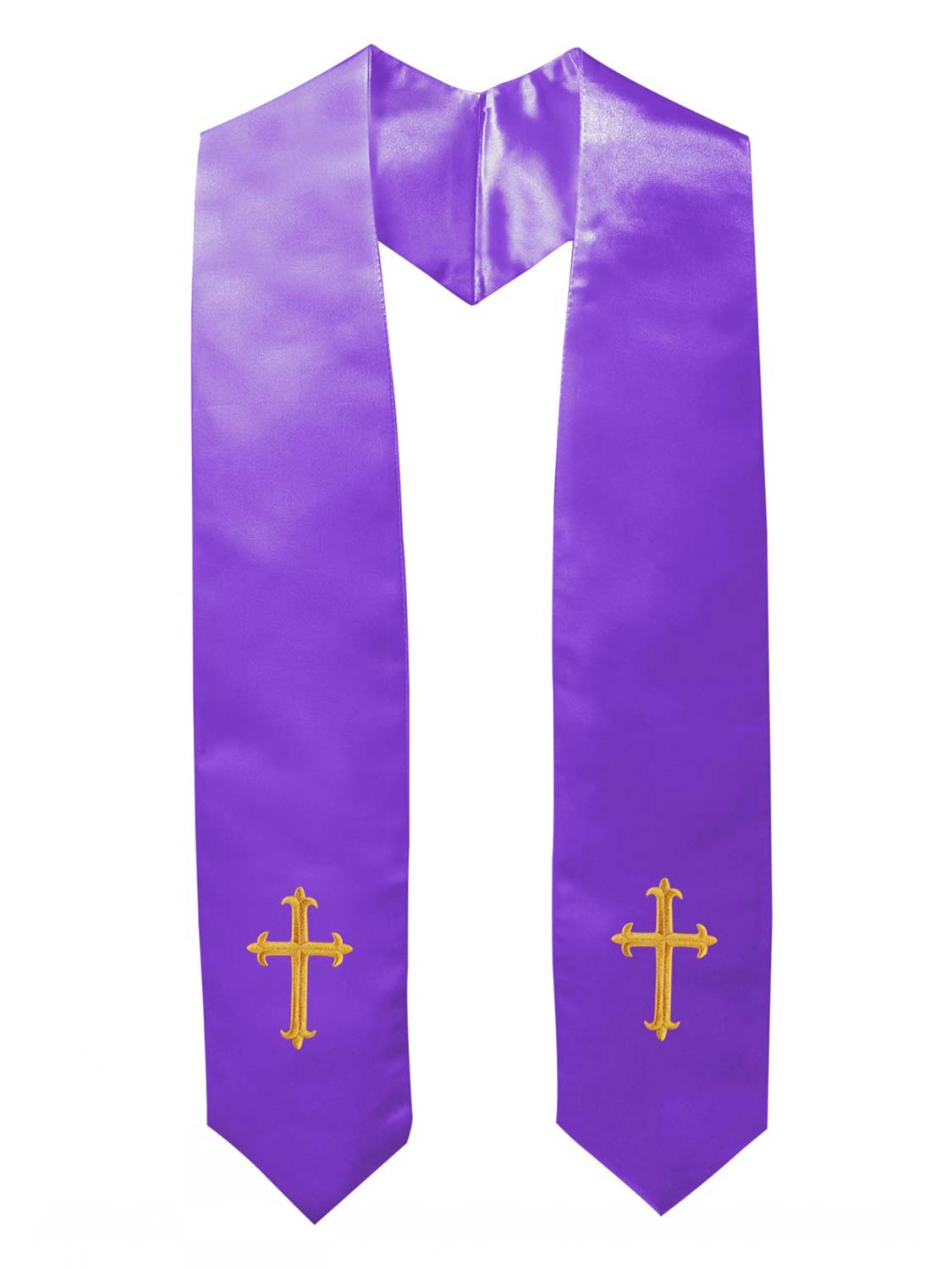 Unisex Solid Colored Choir Stole 60 Total Length Emboriderwith Cross