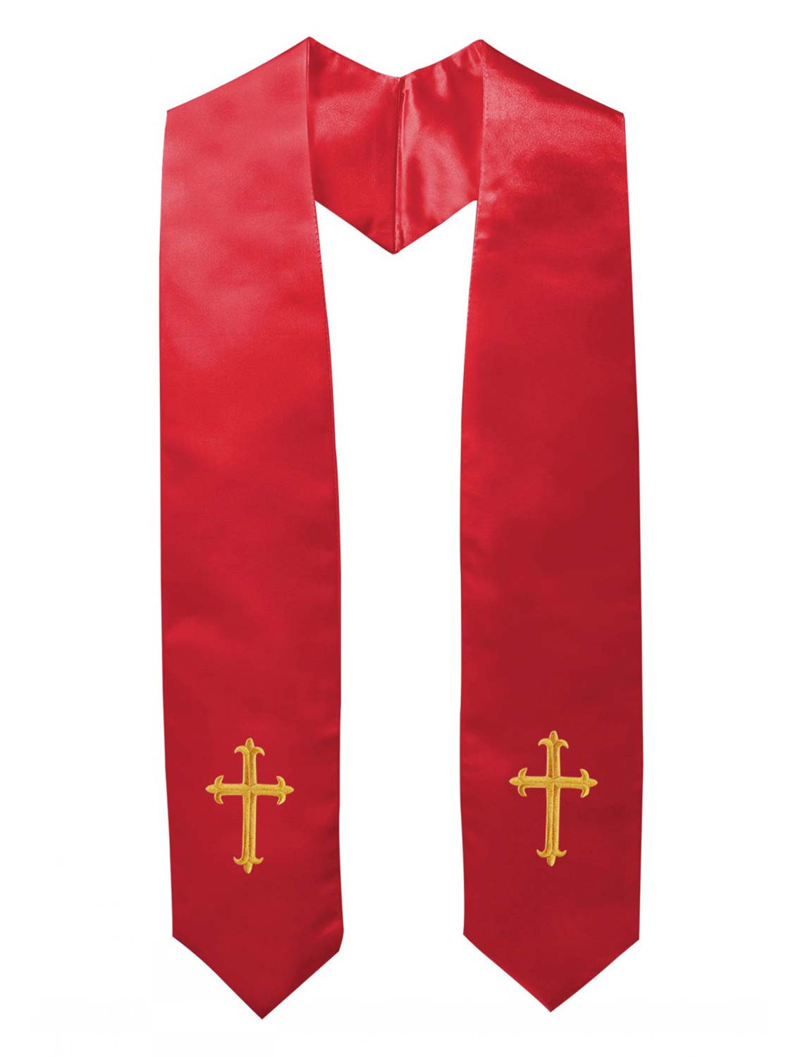 Unisex Solid Colored Choir Stole 60 Total Length Emboriderwith Cross