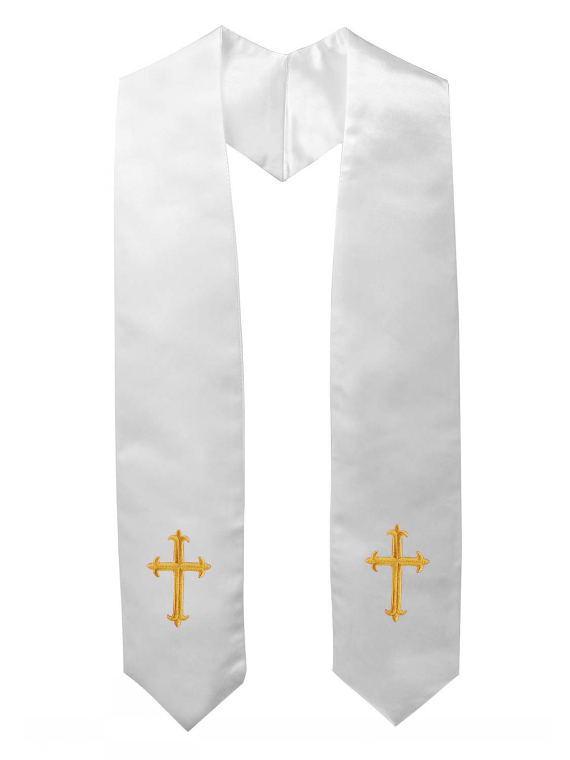 Unisex Solid Colored Choir Stole 60 Total Length Emboriderwith Cross