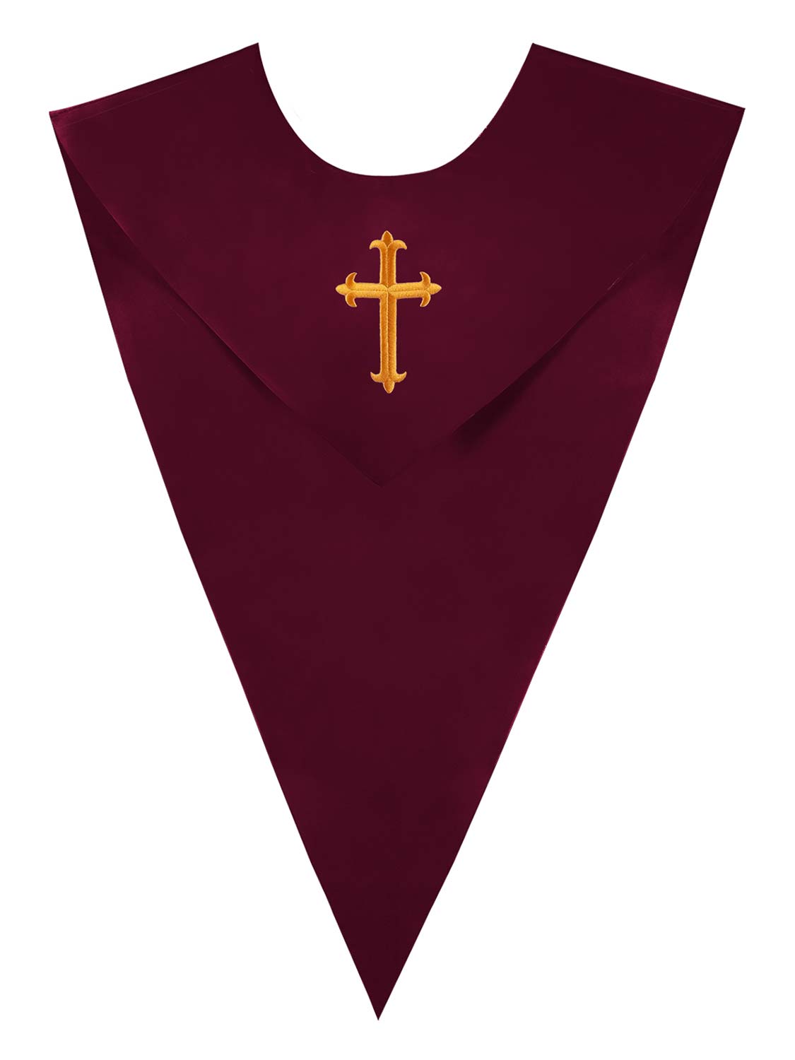 Unisex V Shape Satin Choir Stole Embroidered with Cross for Adults