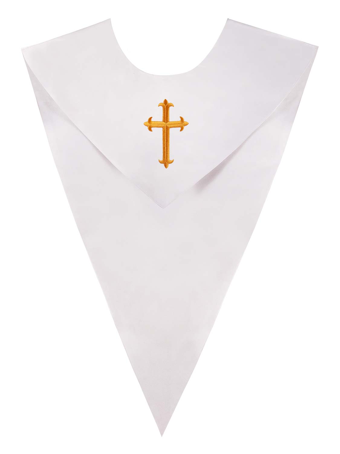 Unisex V Shape Satin Choir Stole Embroidered with Cross for Adults