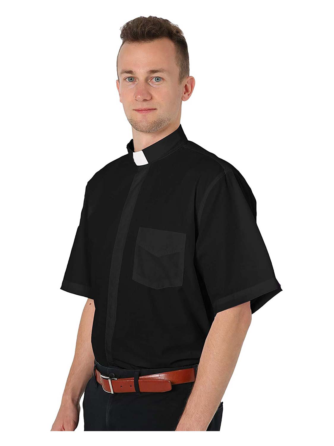 Men's Short Sleeve Tab Collar Clergy Shirt - Various Colors & Sizes Available