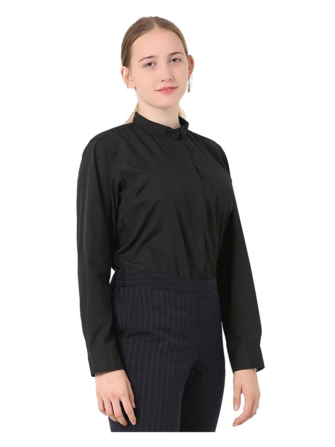 Women's Black Long Sleeve Tab Collar Clergy Shirt