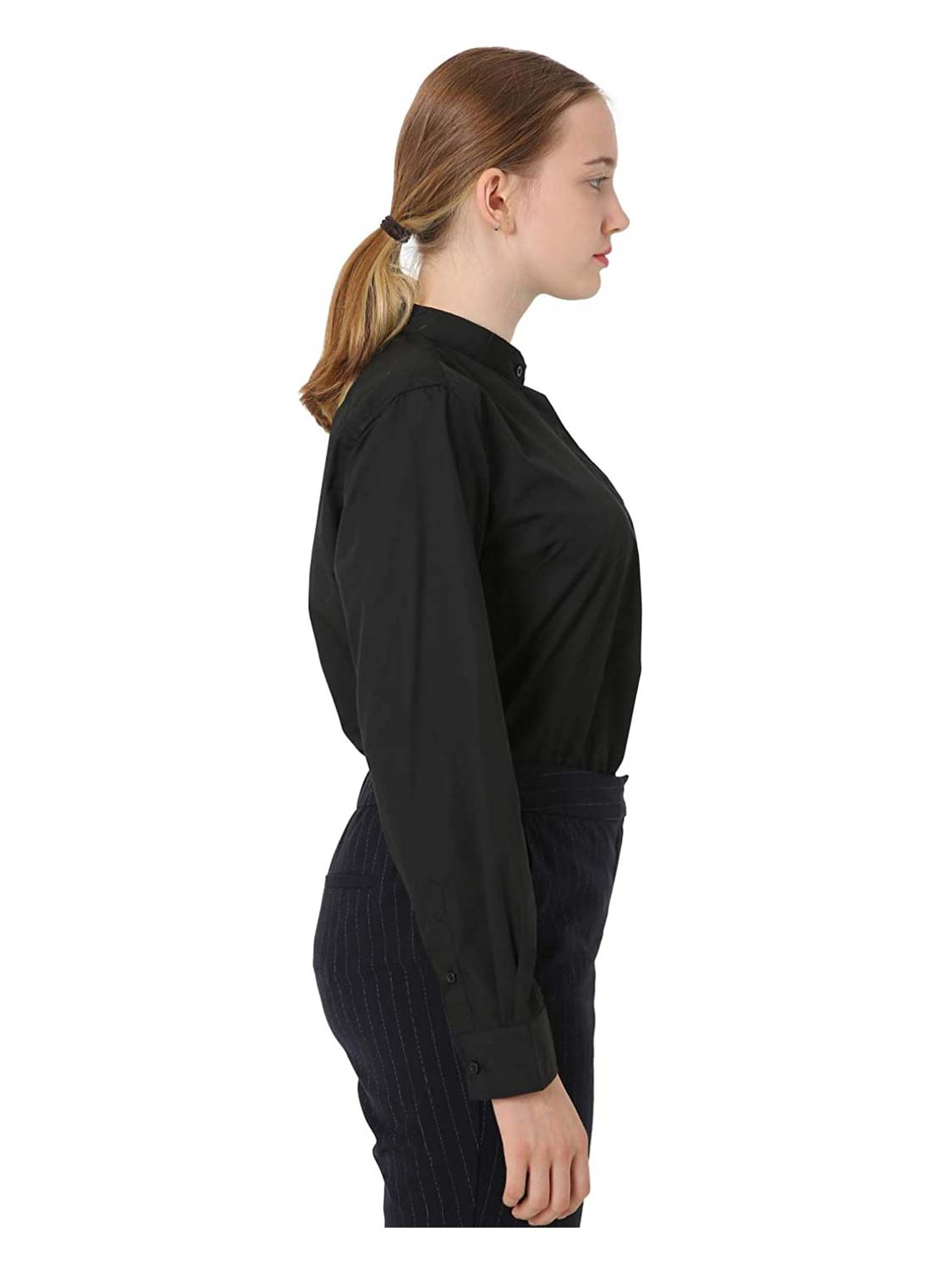 Women's Black Long Sleeve Tab Collar Clergy Shirt