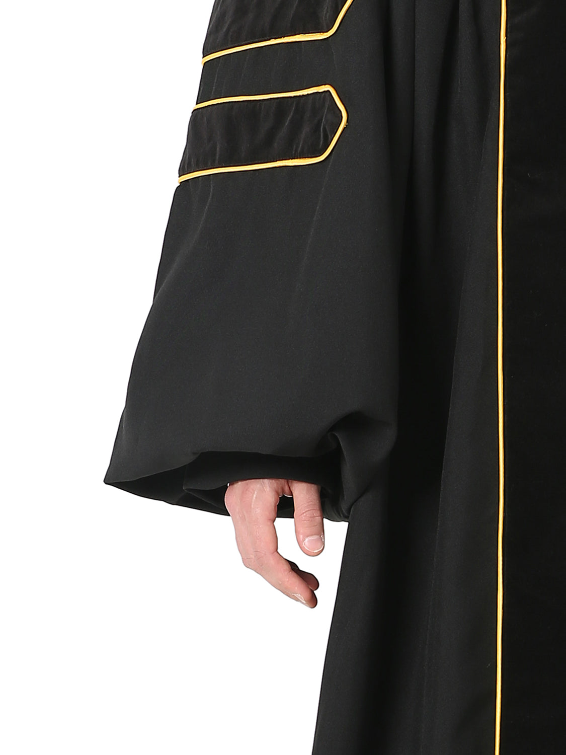 Deluxe Doctoral Graduation Gown - Trimmed with Black Velvet and Gold Piping