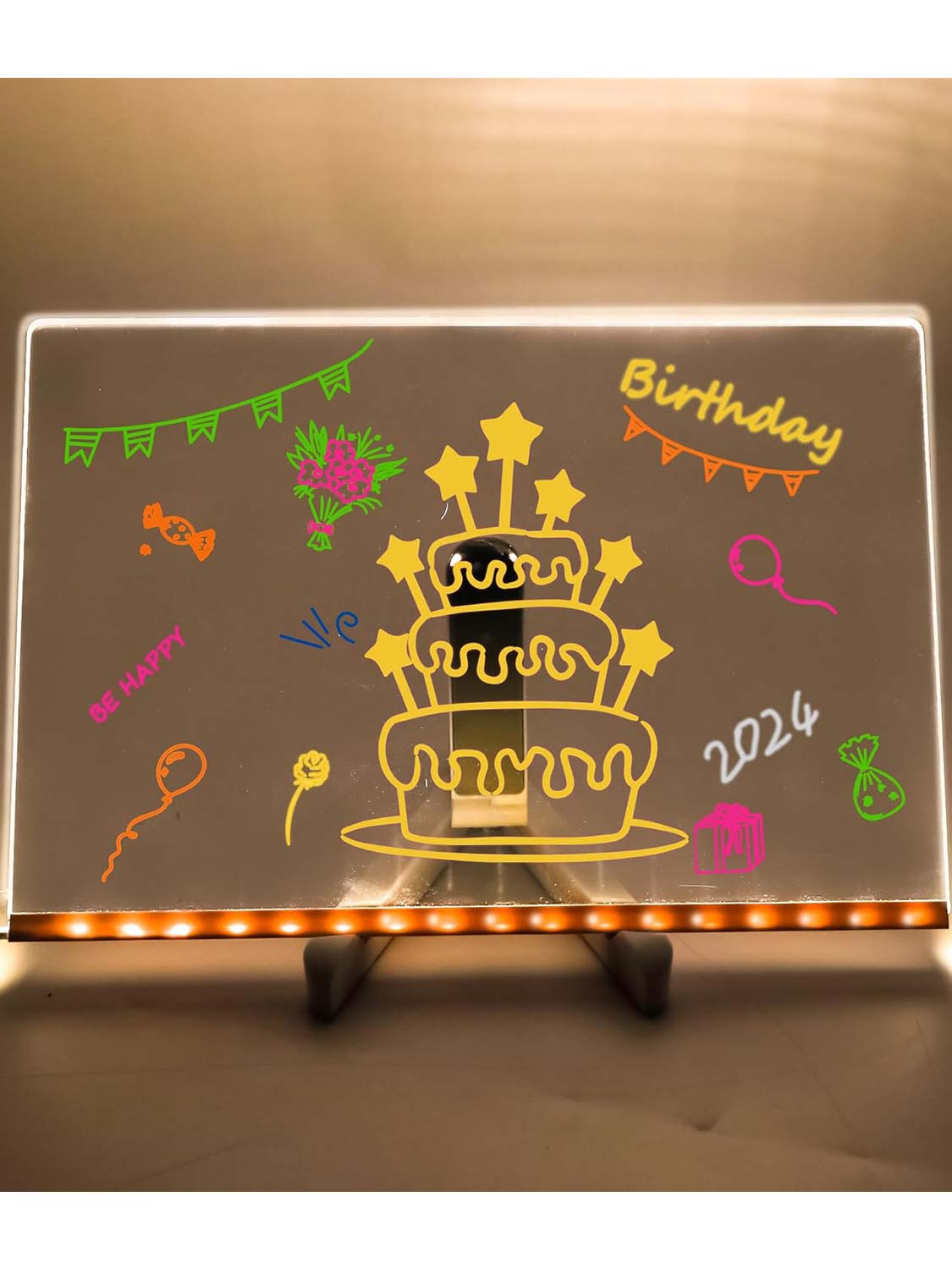 Acrylic Dry Erase Board with Light 11.8 X 7.9 LED Note Message Glass Board with Stand