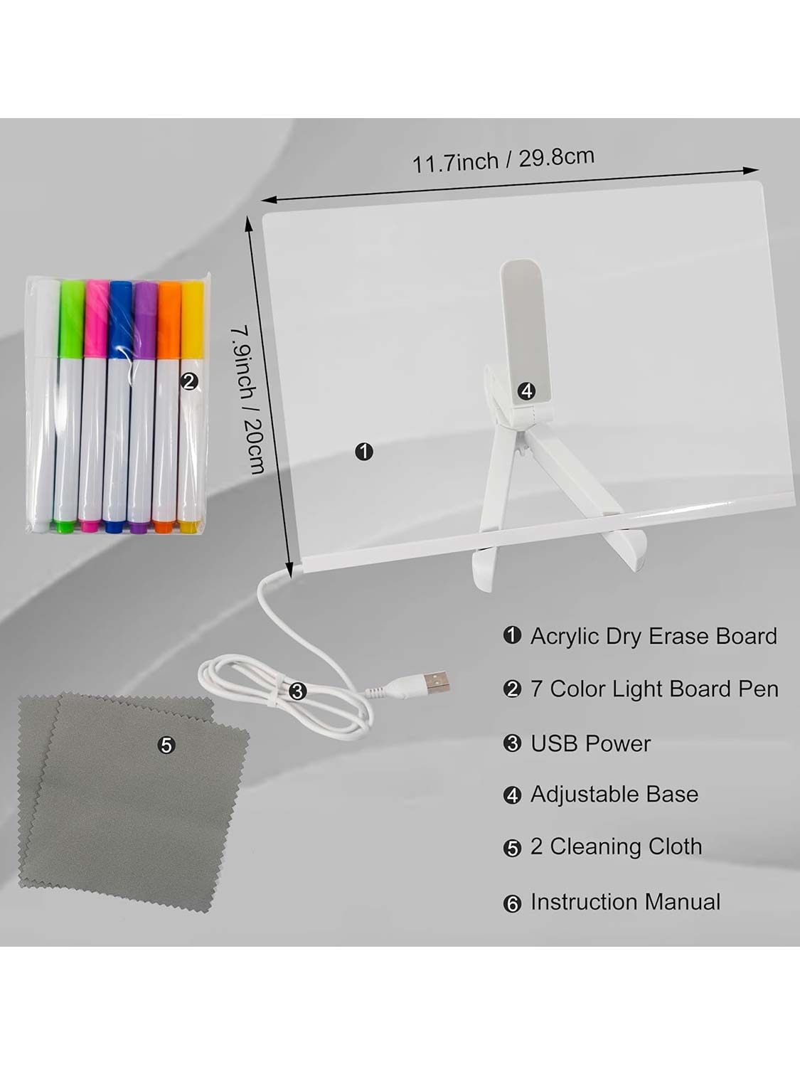 Acrylic Dry Erase Board with Light 11.8 X 7.9 LED Note Message Glass Board with Stand