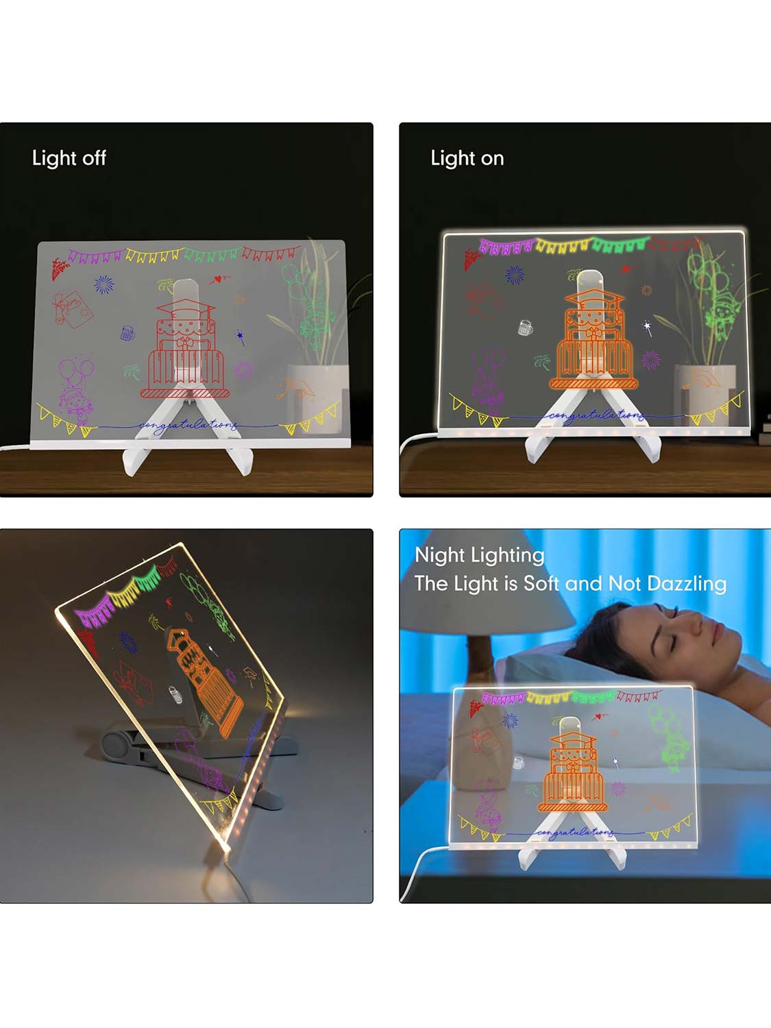 Acrylic Dry Erase Board with Light 11.8 X 7.9 LED Note Message Glass Board with Stand