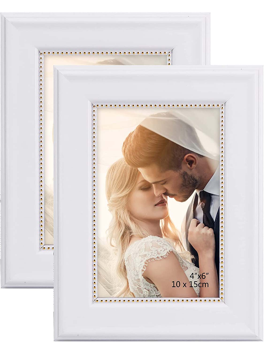 Wooden Gold Trim Picture Frame with High Definition Glass Set of 2 - Various Colors & Sizes Available