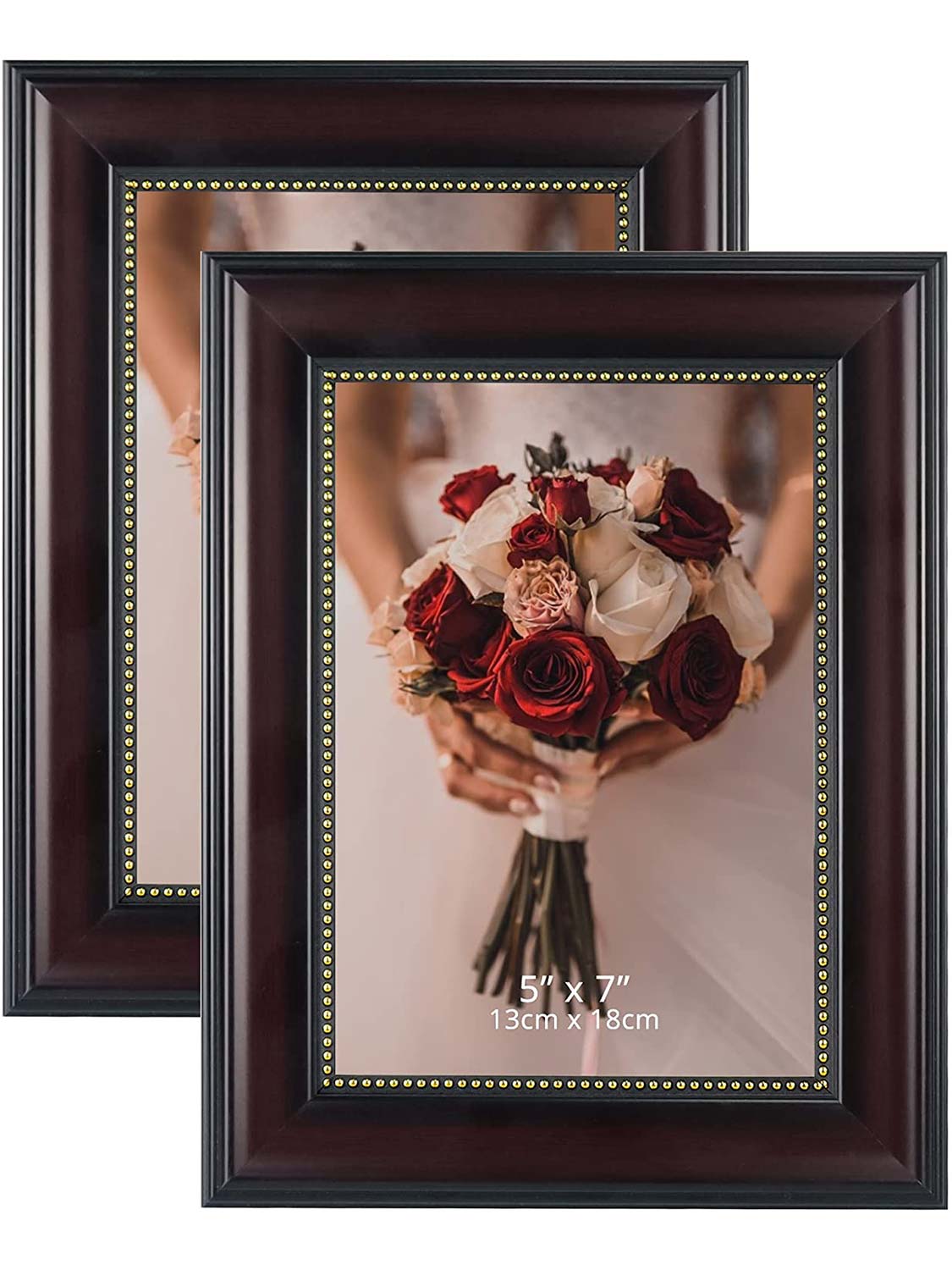 Wooden Gold Trim Picture Frame with High Definition Glass Set of 2 - Various Colors & Sizes Available