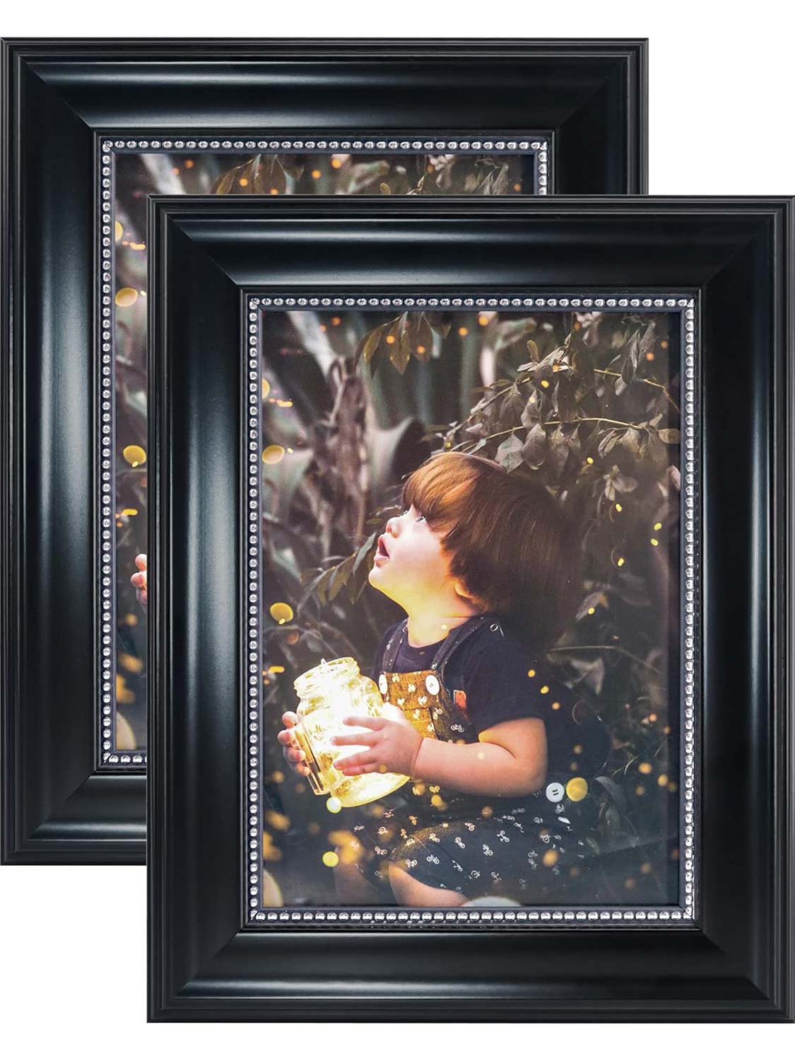 Gold Beaded Trim Picture Frame with High Definition Glass Set of 2 - Various Colors & Sizes Available