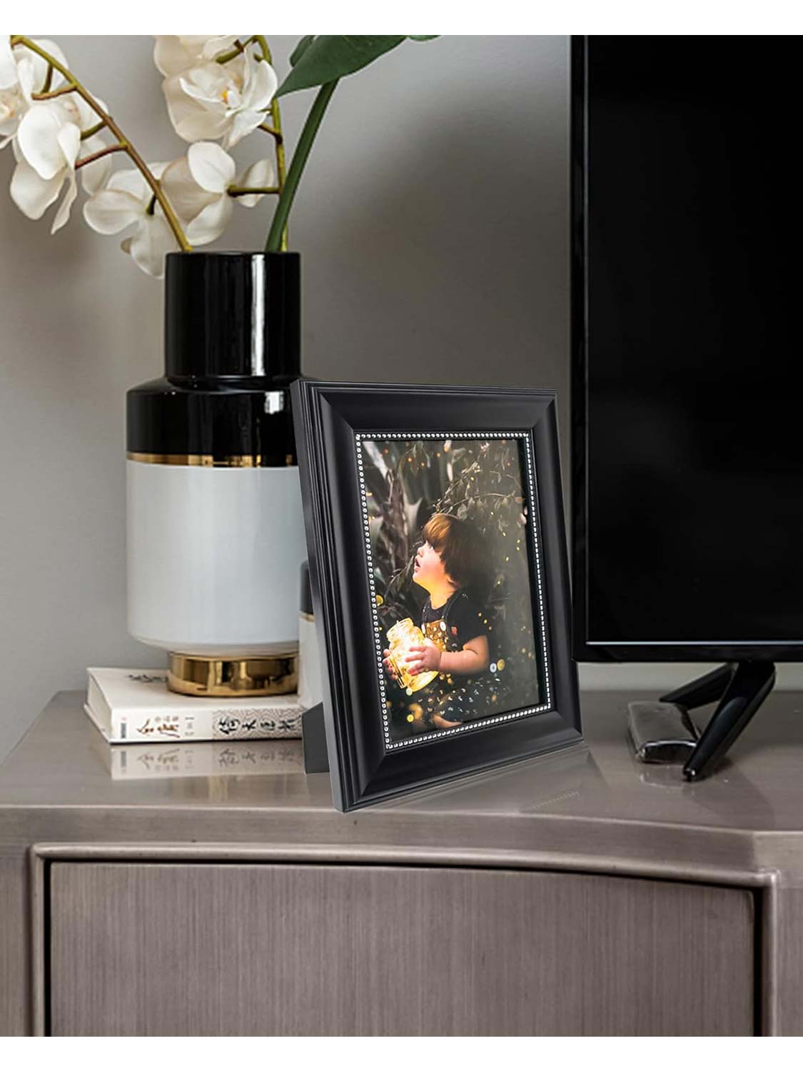 Gold Beaded Trim Picture Frame with High Definition Glass Set of 2 - Various Colors & Sizes Available