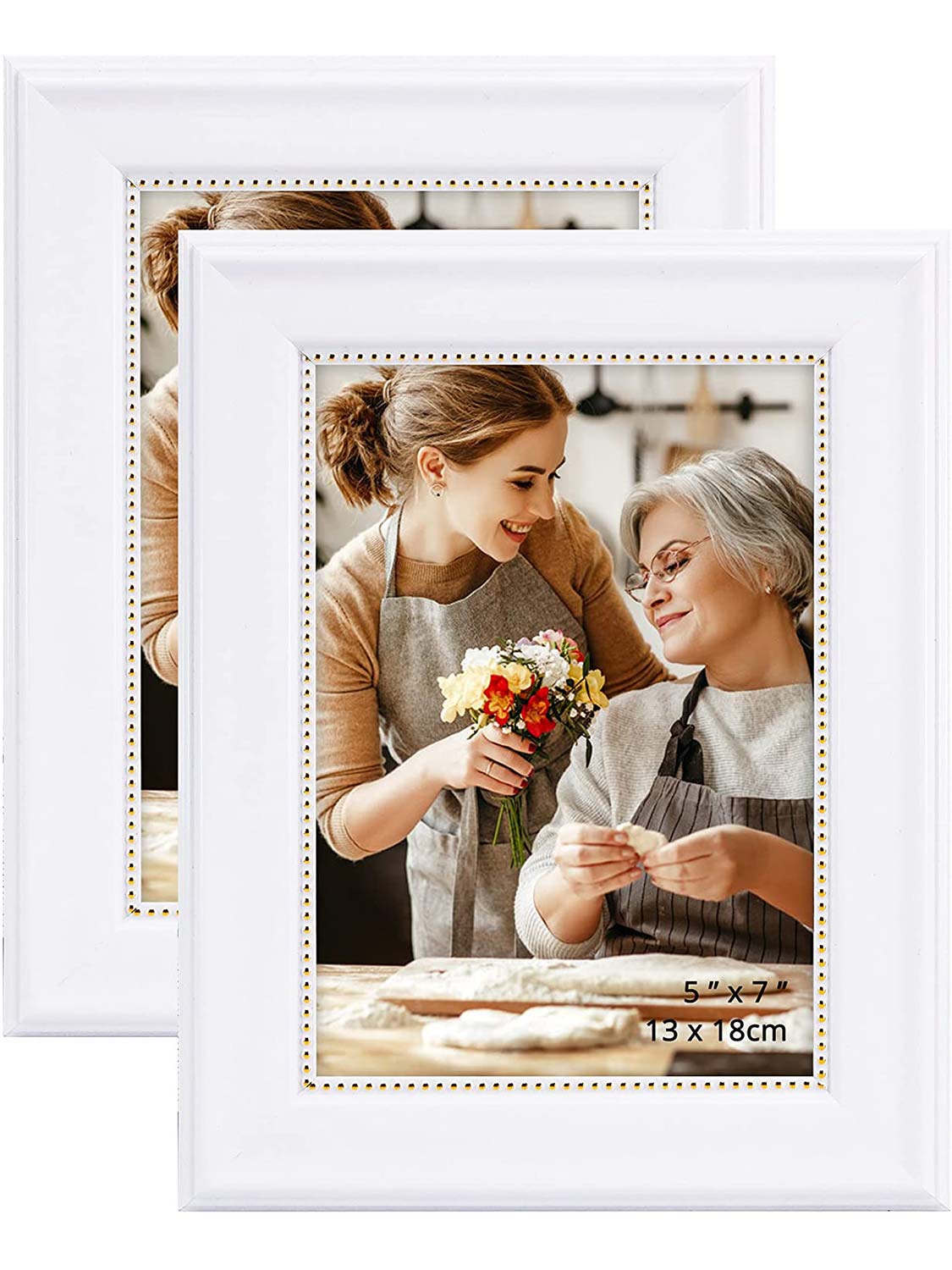 Wooden Gold Trim Picture Frame with High Definition Glass Set of 2 - Various Colors & Sizes Available