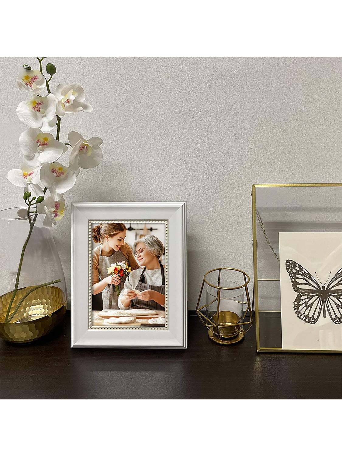 Wooden Gold Trim Picture Frame with High Definition Glass Set of 2 - Various Colors & Sizes Available