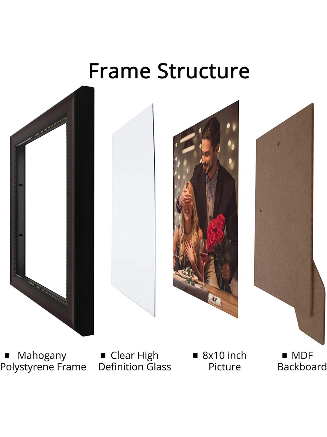 Wooden Gold Trim Picture Frame with High Definition Glass Set of 2 - Various Colors & Sizes Available