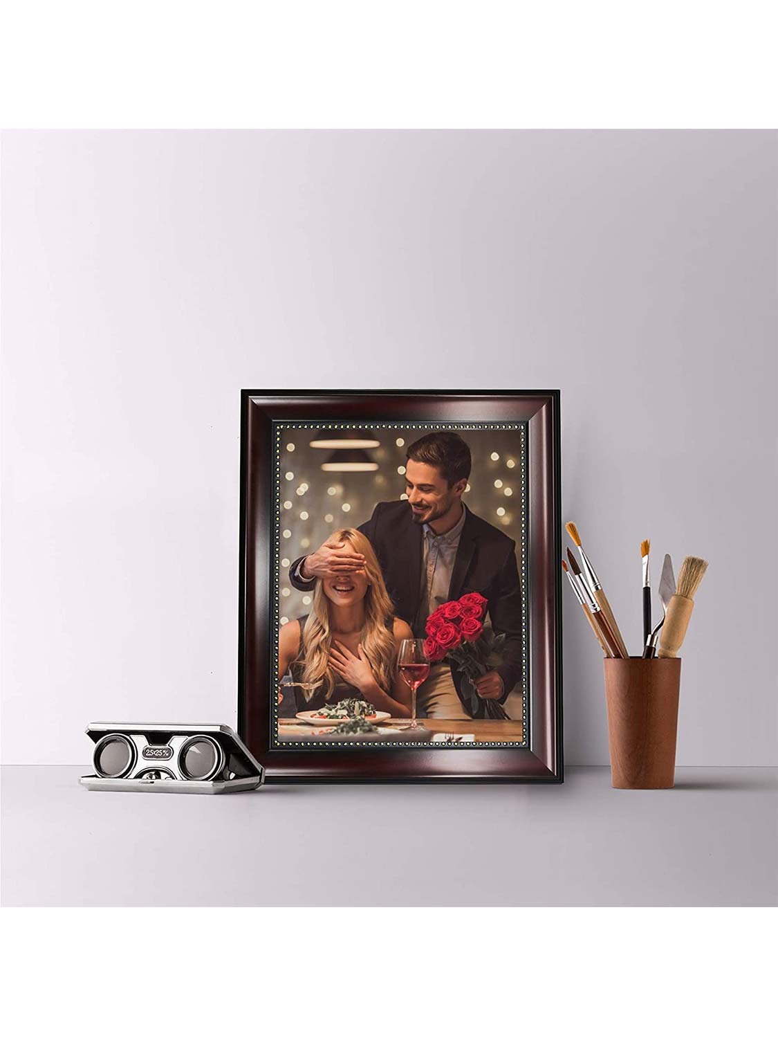 Wooden Gold Trim Picture Frame with High Definition Glass Set of 2 - Various Colors & Sizes Available