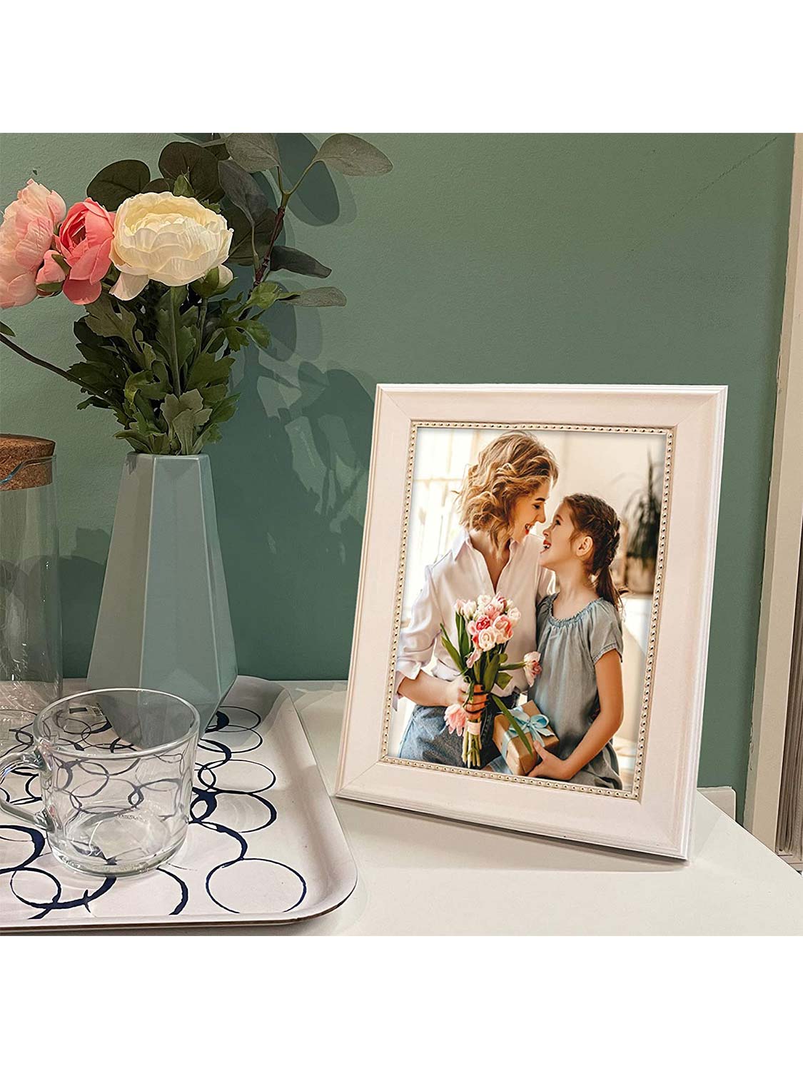 Wooden Gold Trim Picture Frame with High Definition Glass Set of 2 - Various Colors & Sizes Available