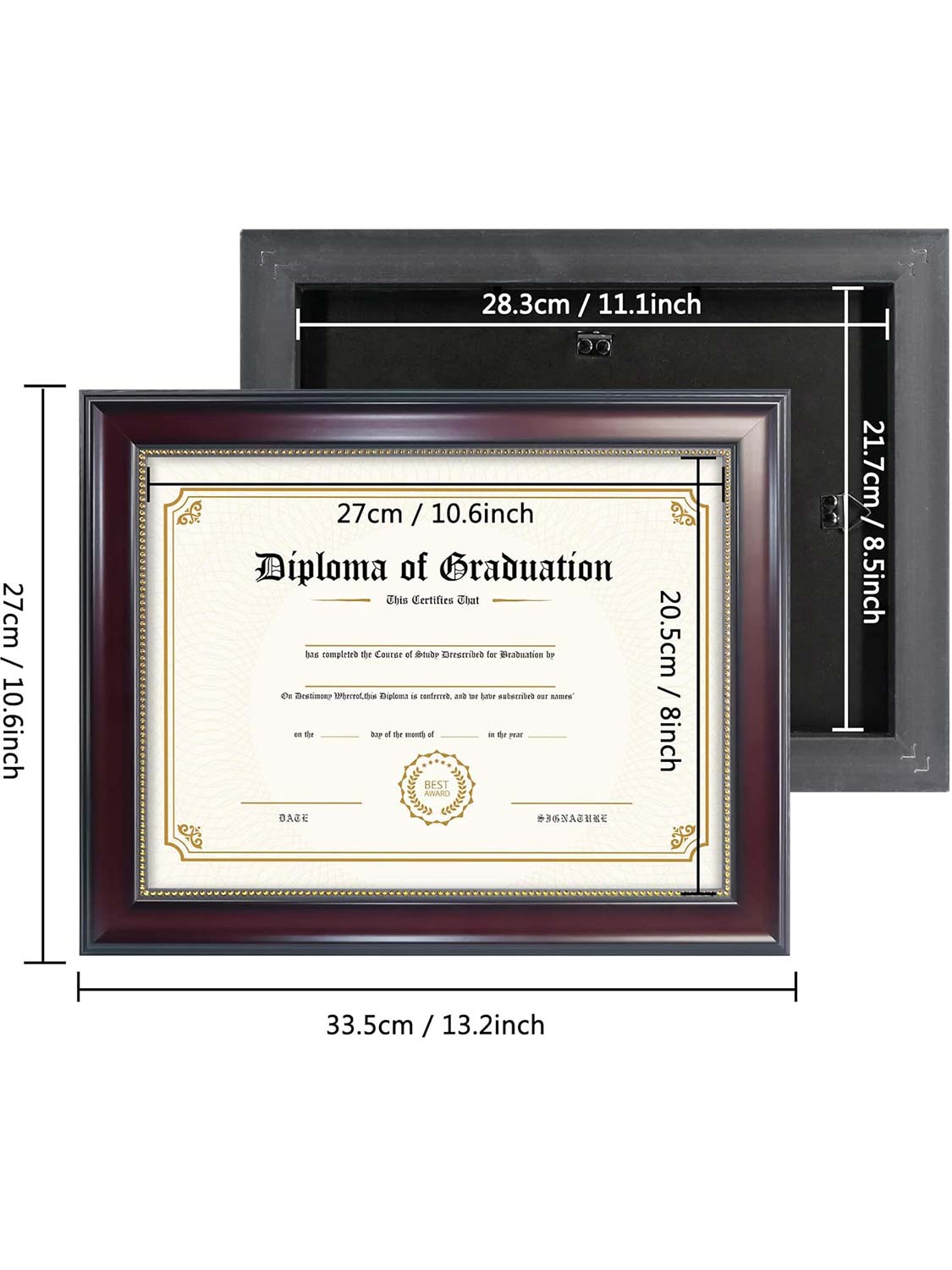 Mahogany Academic Certificate Diploma Frames - Various Sizes & Mat Colors Available