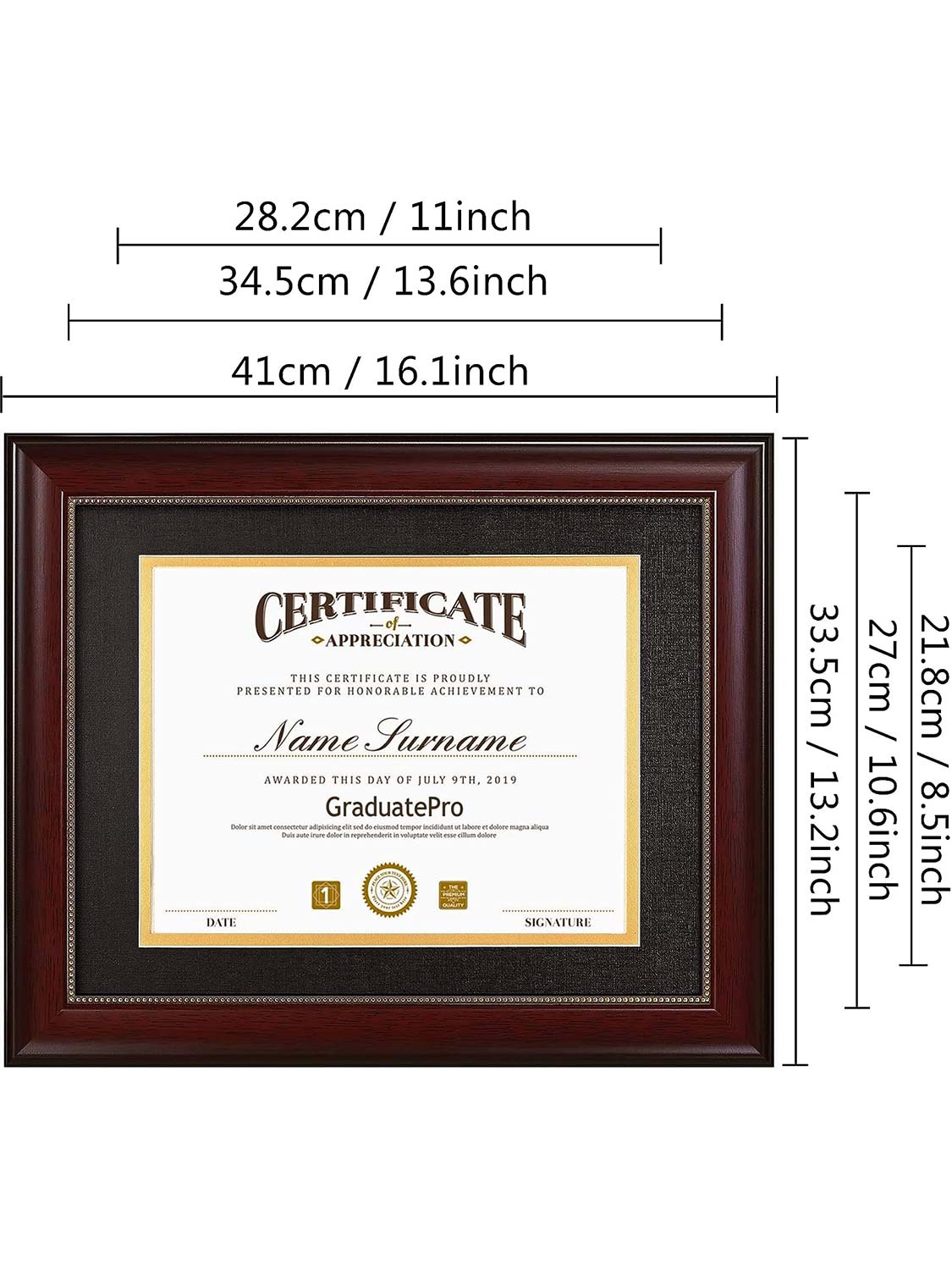 Mahogany Academic Certificate Diploma Frames - Various Sizes & Mat Colors Available