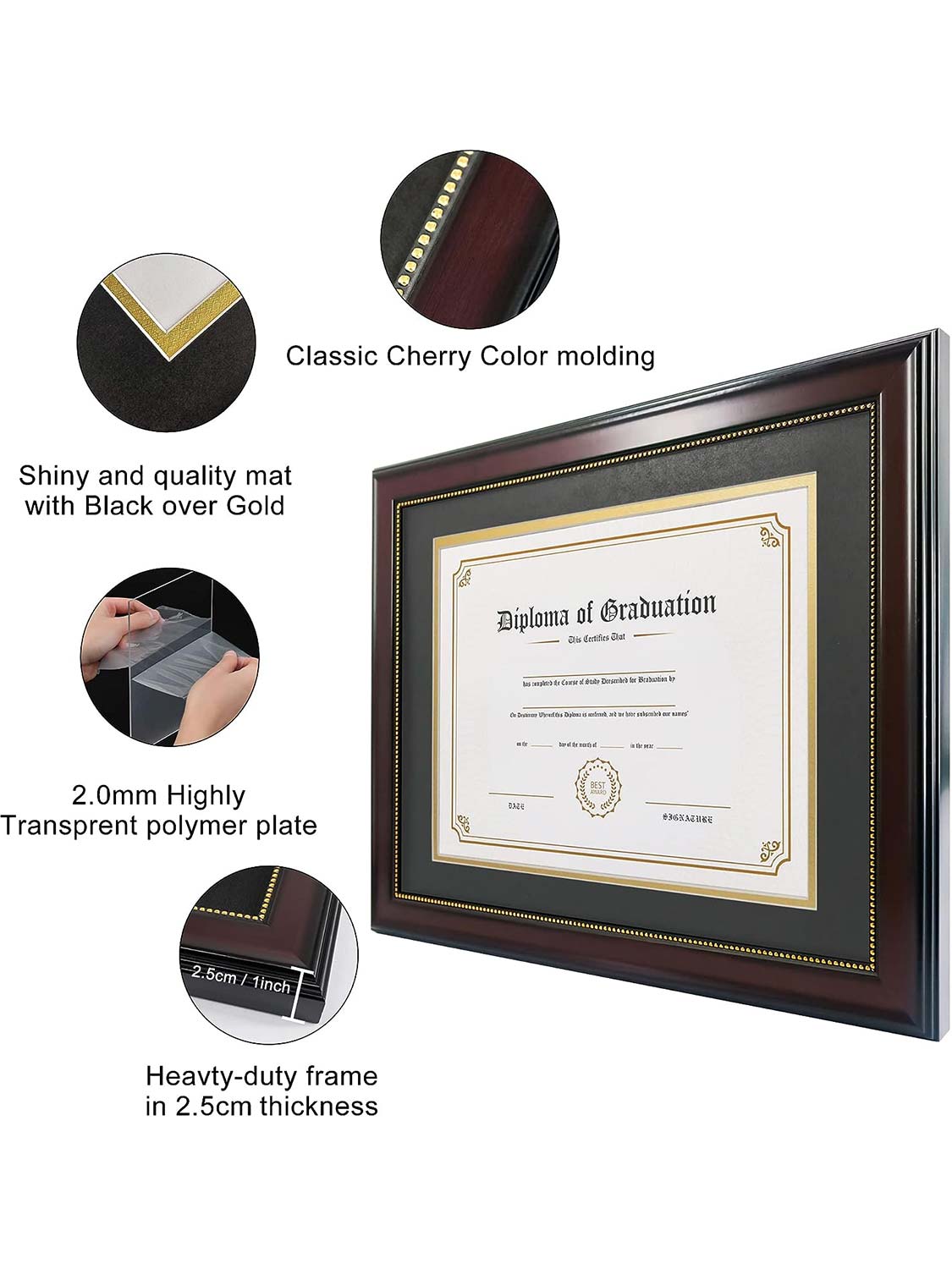 Mahogany Academic Certificate Diploma Frames - Various Sizes & Mat Colors Available