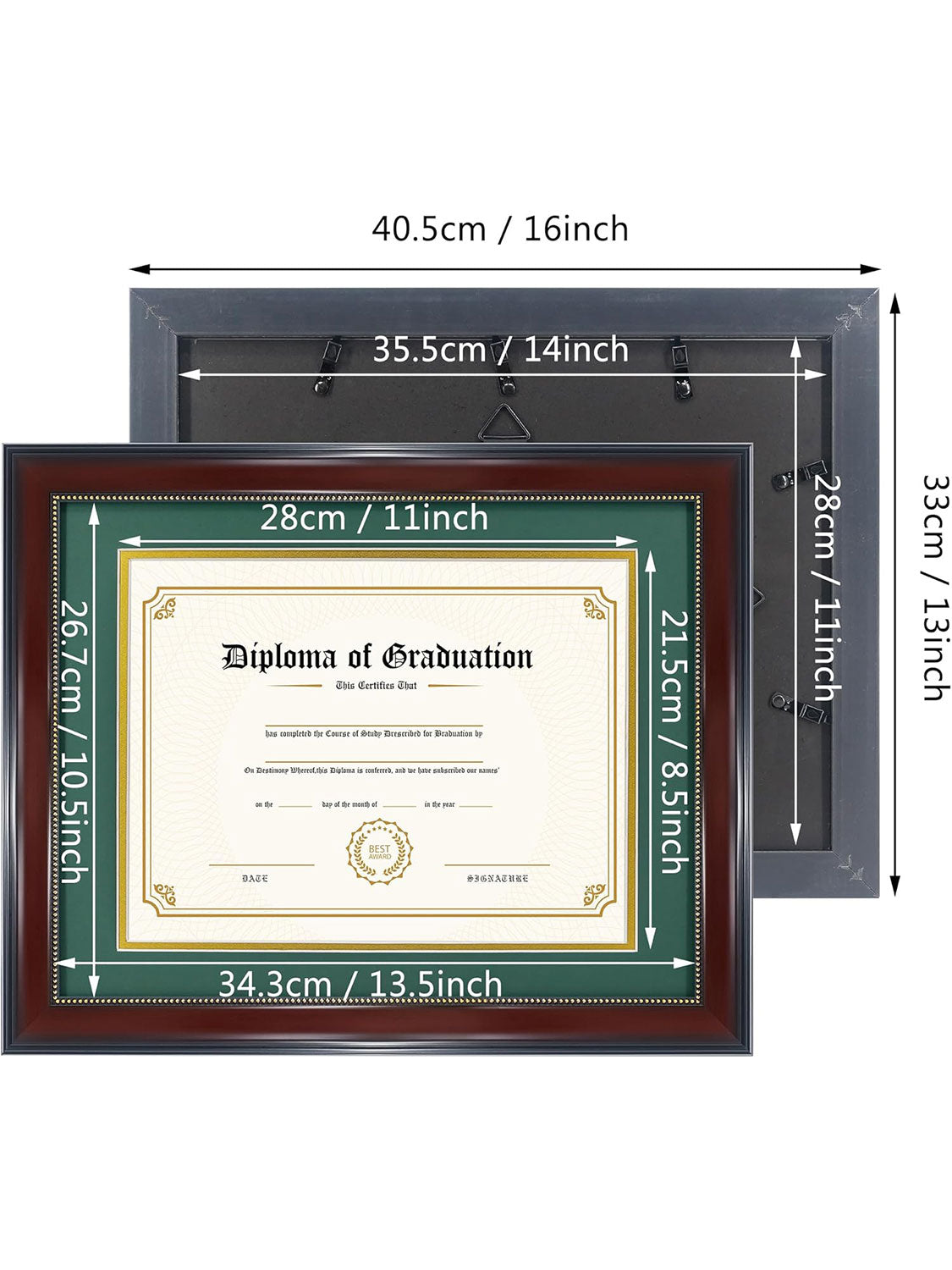 Mahogany Academic Certificate Diploma Frames - Various Sizes & Mat Colors Available