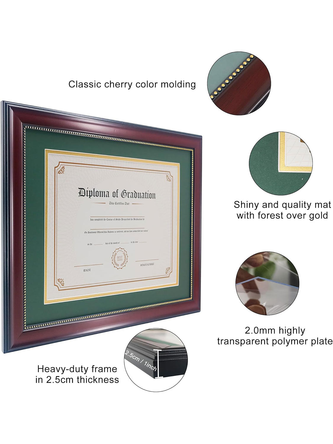 Mahogany Academic Certificate Diploma Frames - Various Sizes & Mat Colors Available