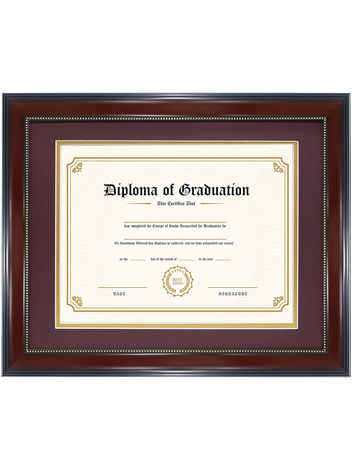 Mahogany Academic Certificate Diploma Frames - Various Sizes & Mat Colors Available