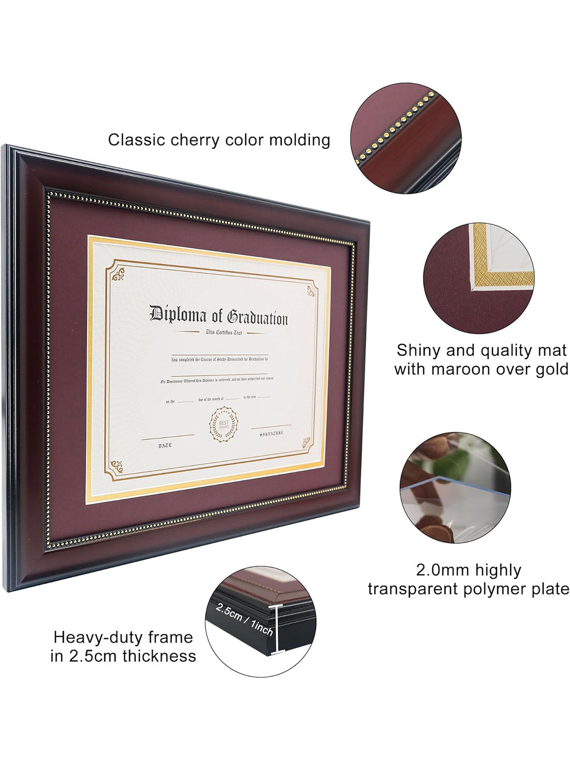 Mahogany Academic Certificate Diploma Frames - Various Sizes & Mat Colors Available