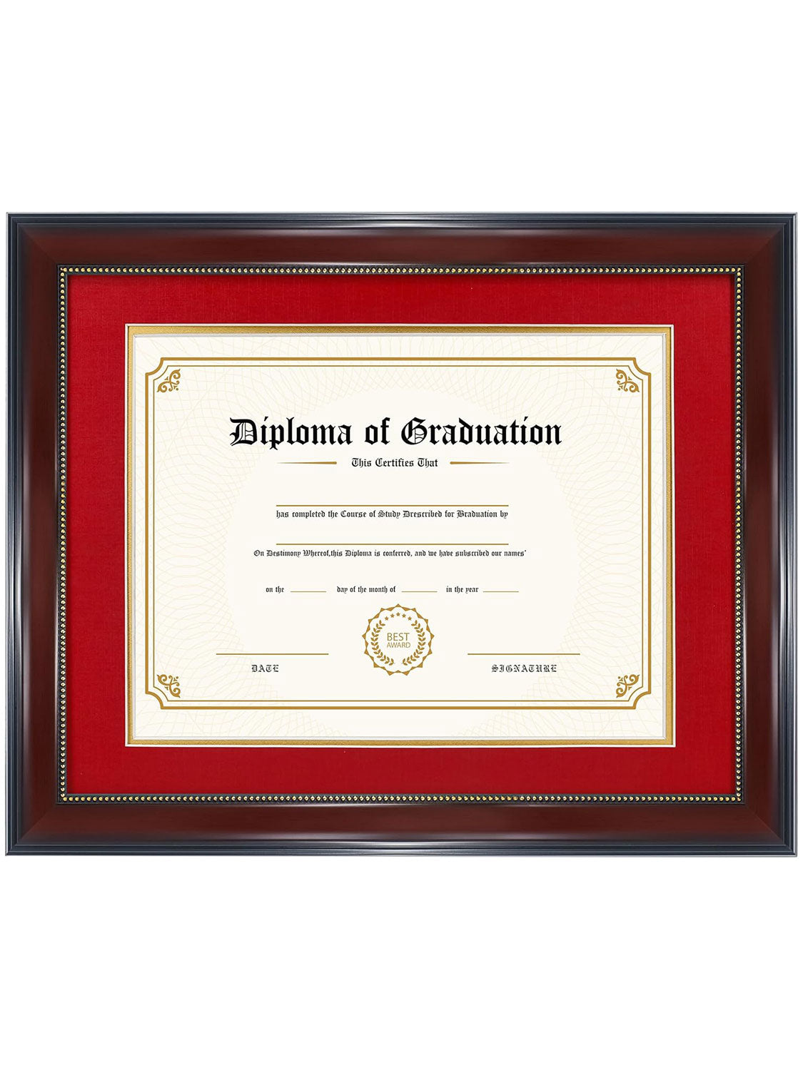 Mahogany Academic Certificate Diploma Frames - Various Sizes & Mat Colors Available