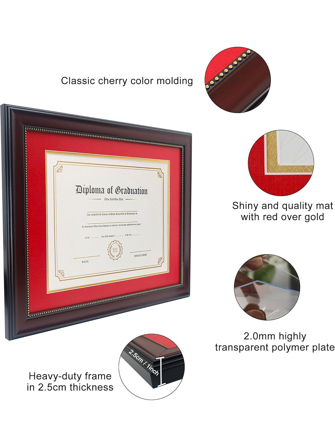 Mahogany Academic Certificate Diploma Frames - Various Sizes & Mat Colors Available