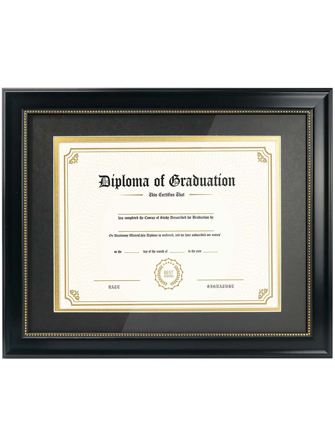 Black Academic Certificate Diploma Frames - Various Sizes & Mat Colors Available