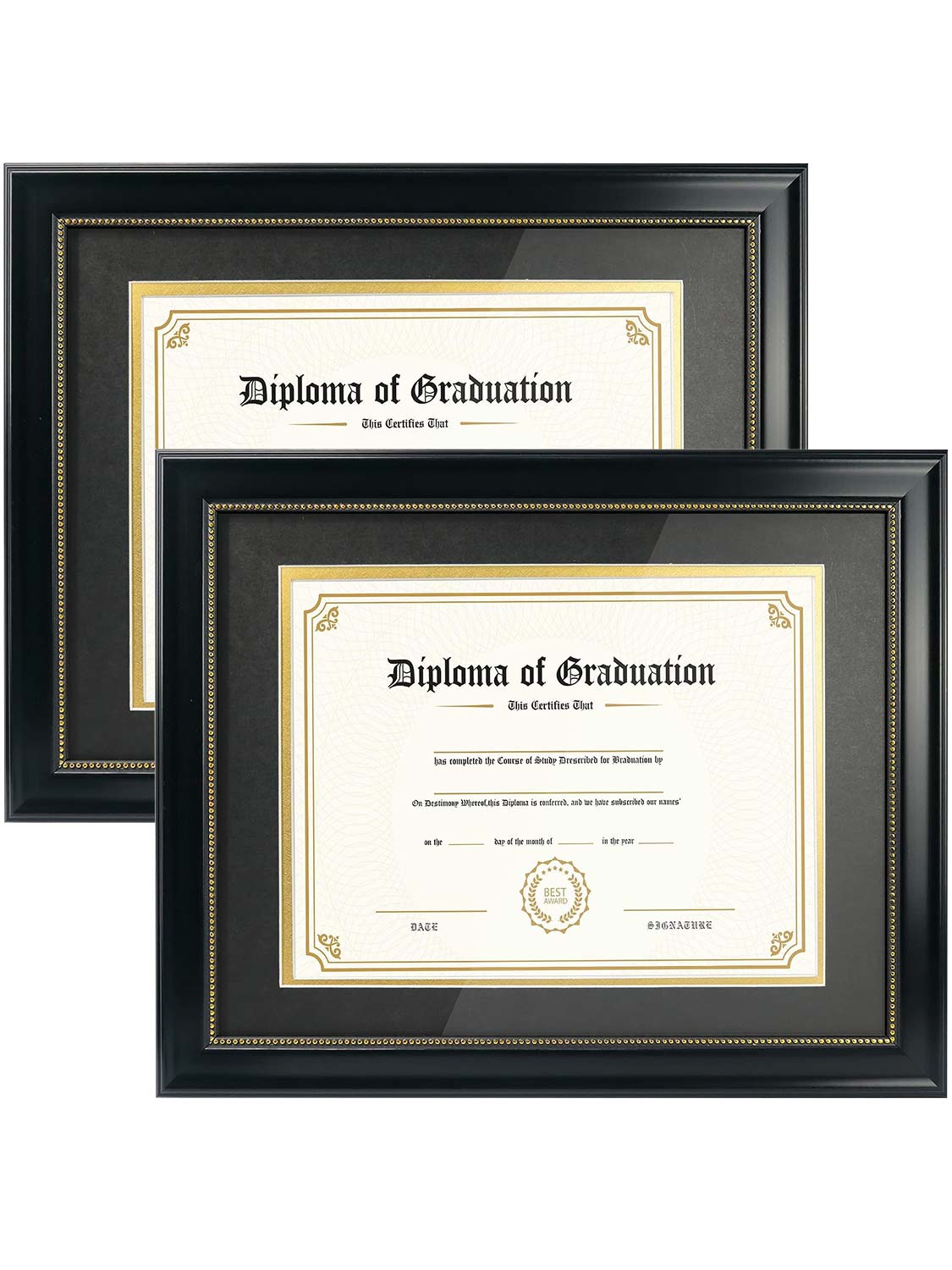 Black Academic Certificate Diploma Frames - Various Sizes & Mat Colors Available