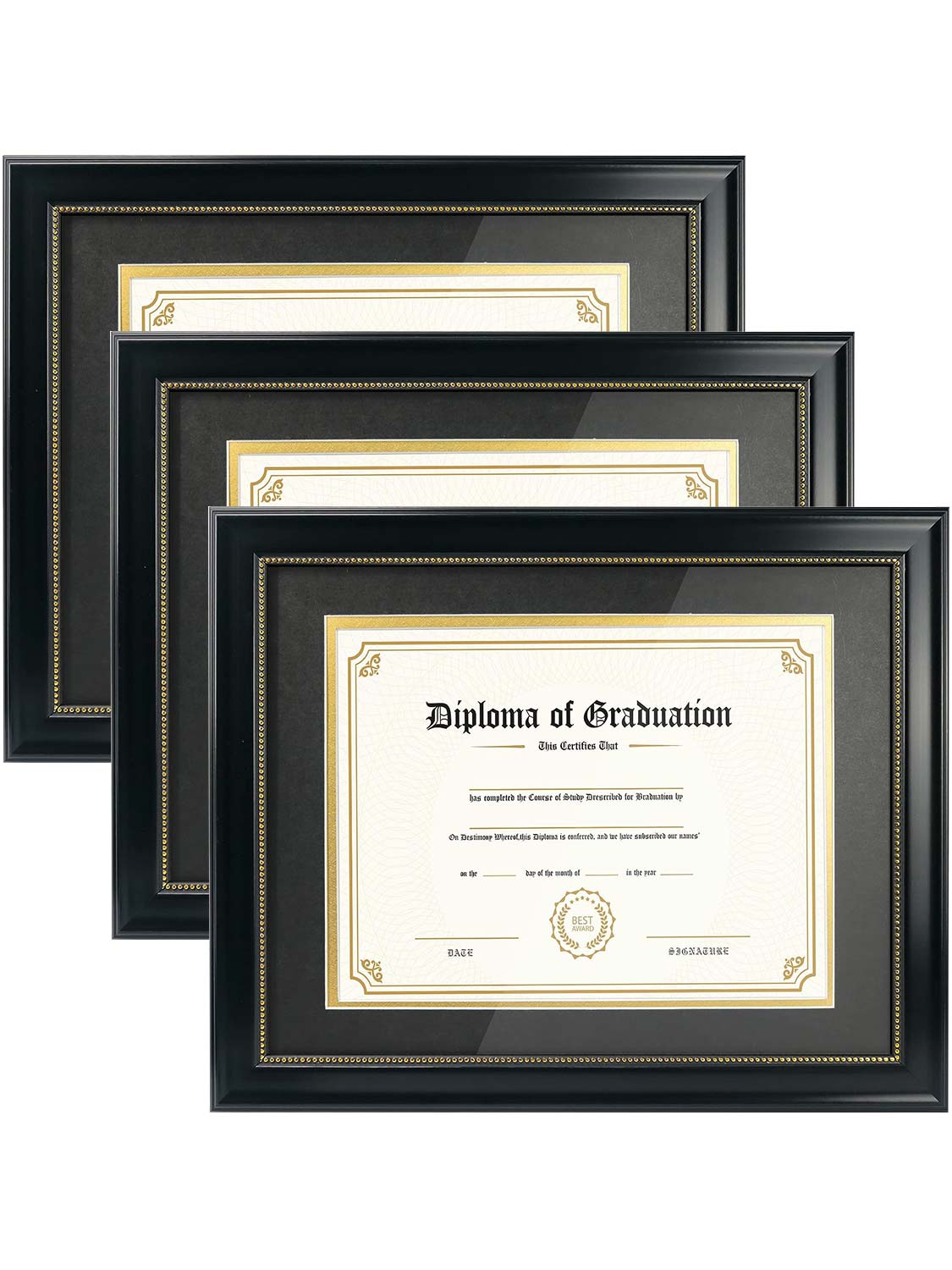 Black Academic Certificate Diploma Frames - Various Sizes & Mat Colors Available