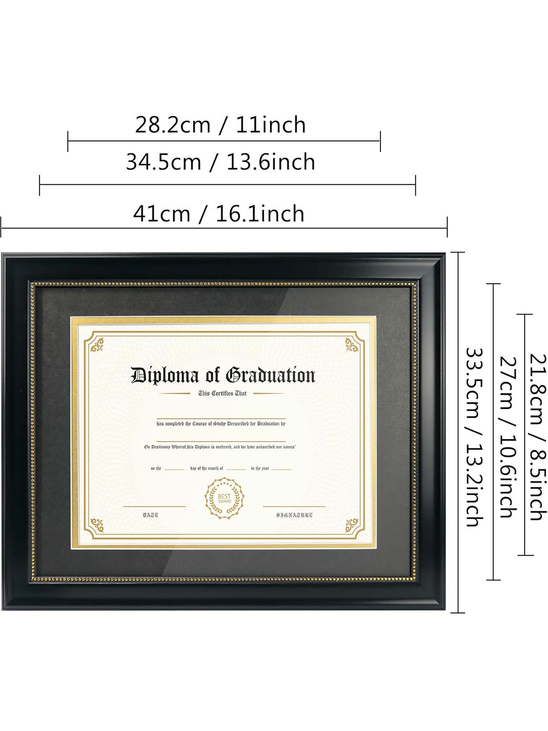 Black Academic Certificate Diploma Frames - Various Sizes & Mat Colors Available