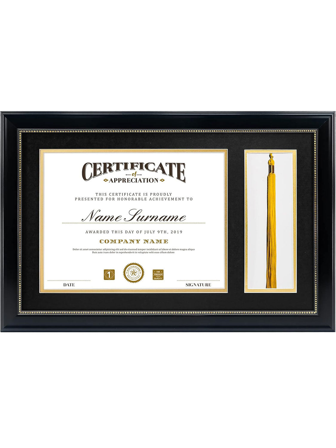 Black Academic Certificate Diploma Frames - Various Sizes & Mat Colors Available