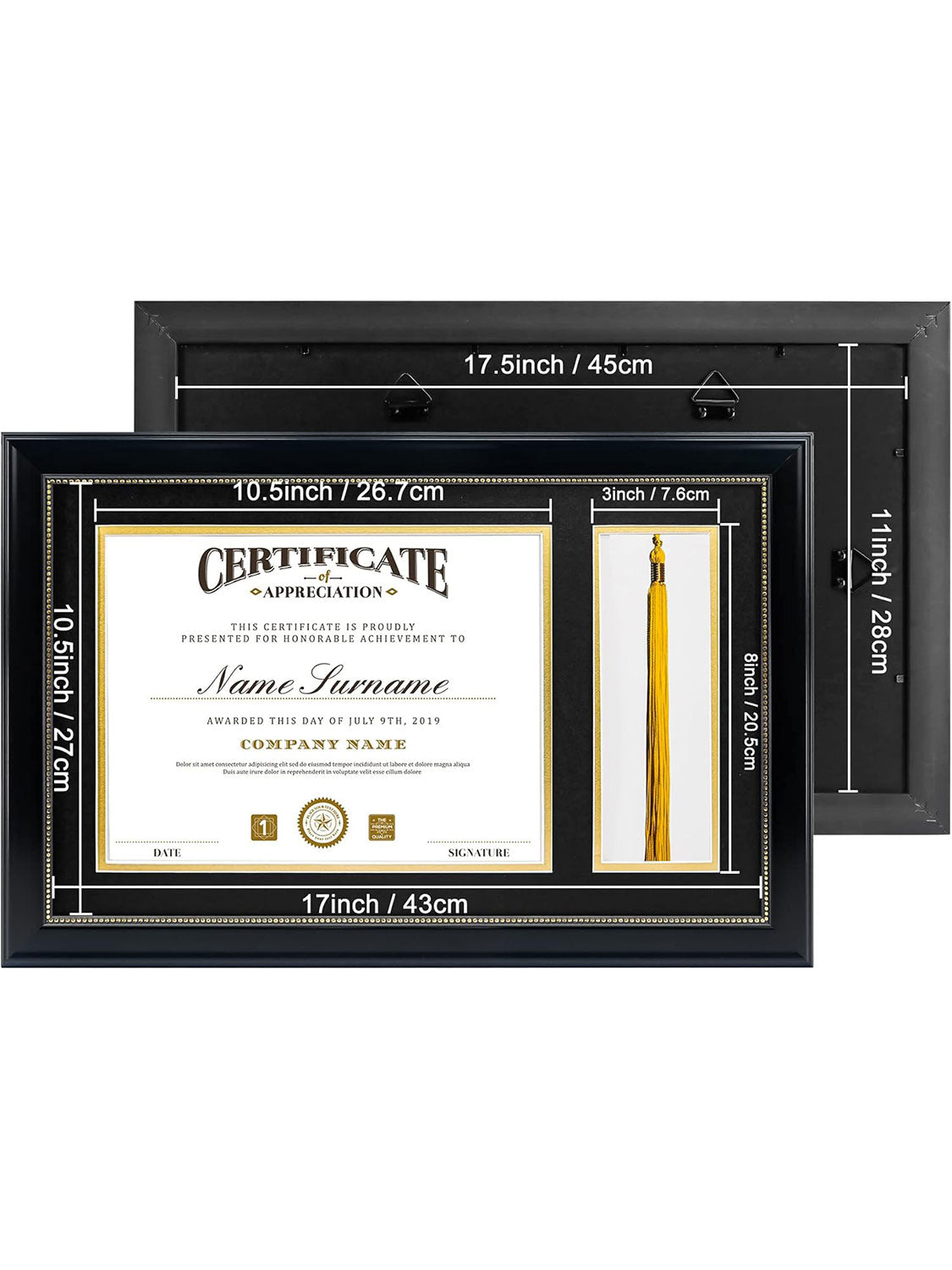 Black Academic Certificate Diploma Frames - Various Sizes & Mat Colors Available