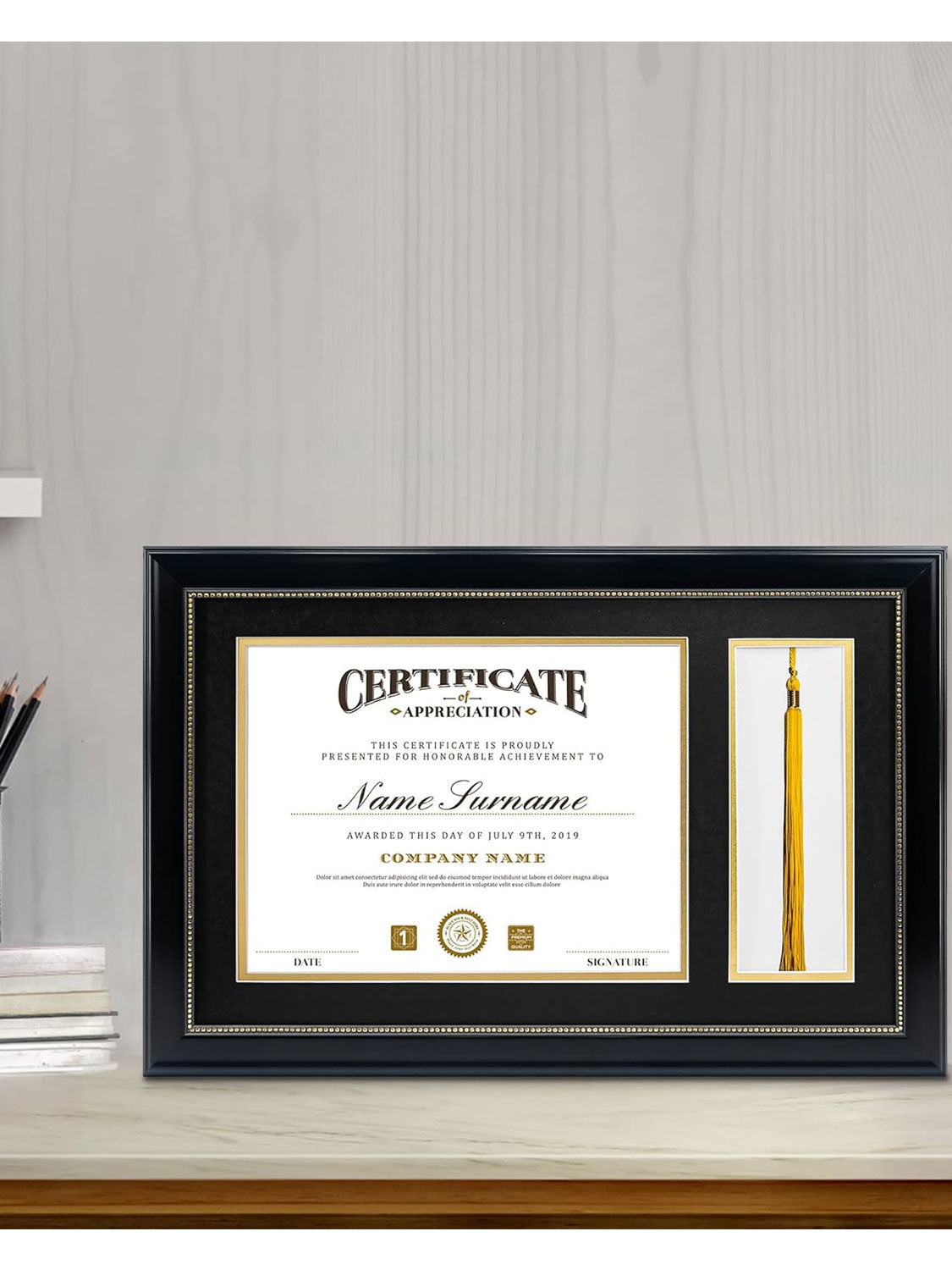 Black Academic Certificate Diploma Frames - Various Sizes & Mat Colors Available