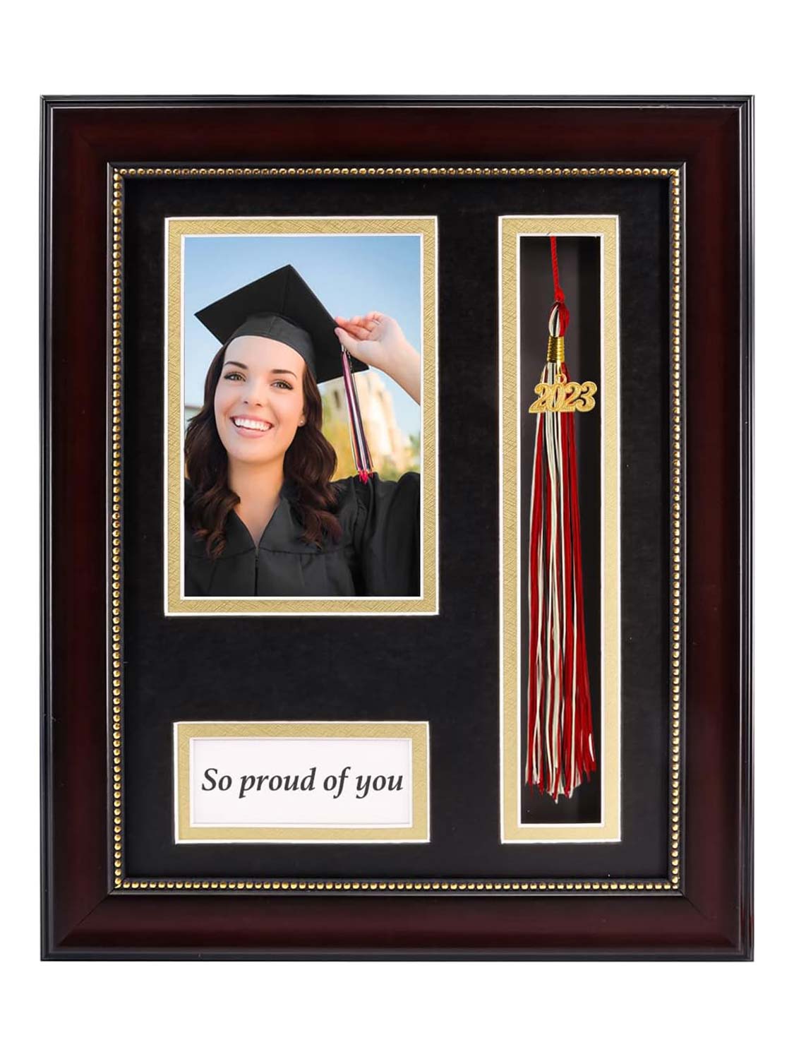 Mahogany Wooden Look Gold Trim with Tassel Holder Picture Frame - 3 Sizes Available