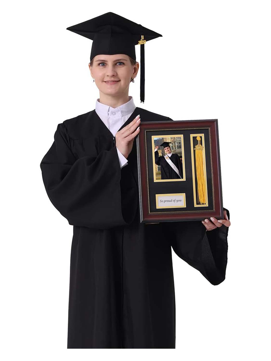 Mahogany Wooden Look Gold Trim with Tassel Holder Picture Frame - 3 Sizes Available