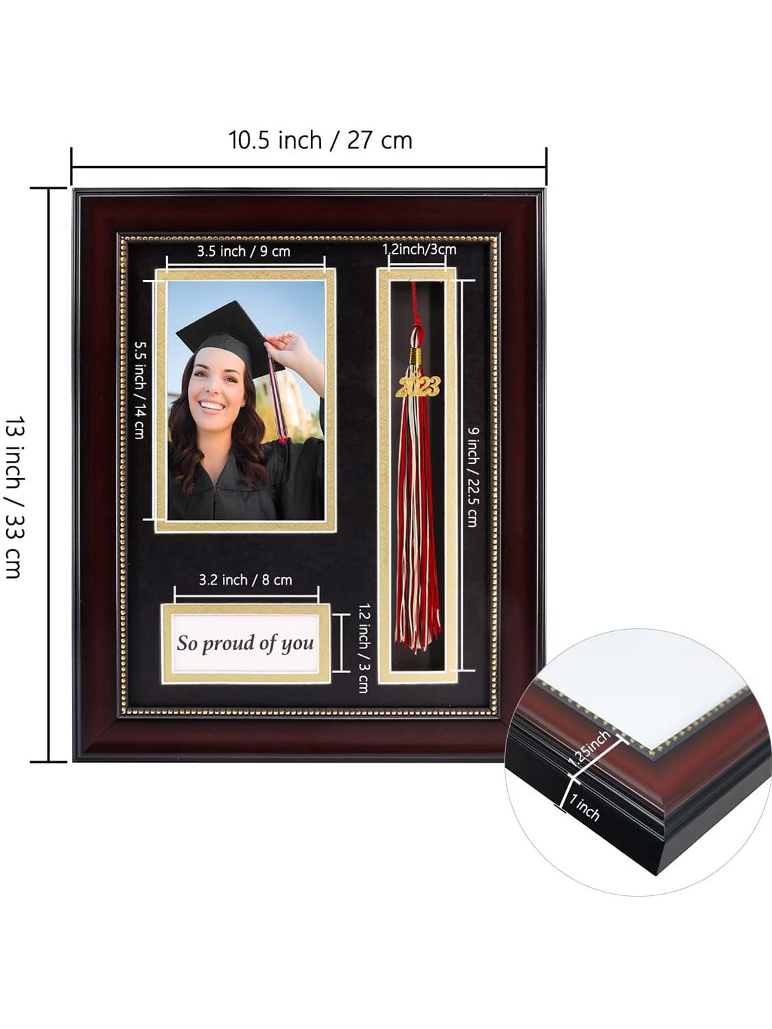 Mahogany Wooden Look Gold Trim with Tassel Holder Picture Frame - 3 Sizes Available