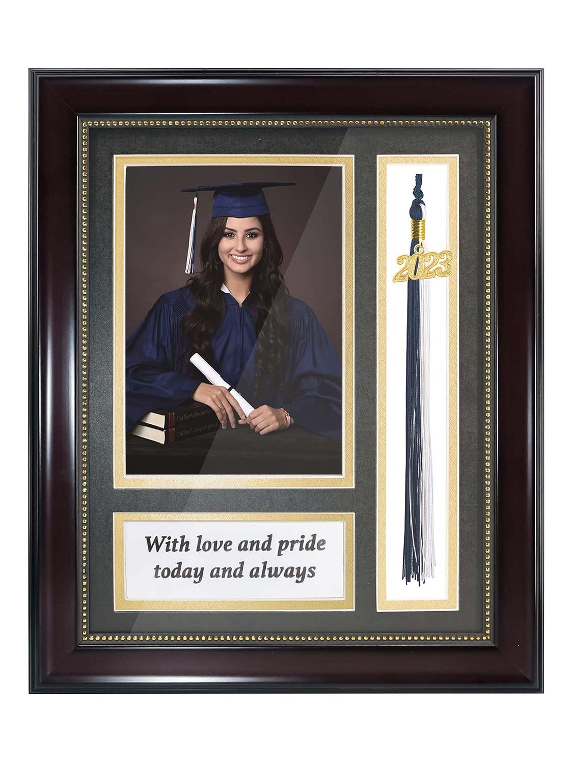 Mahogany Wooden Look Gold Trim with Tassel Holder Picture Frame - 3 Sizes Available