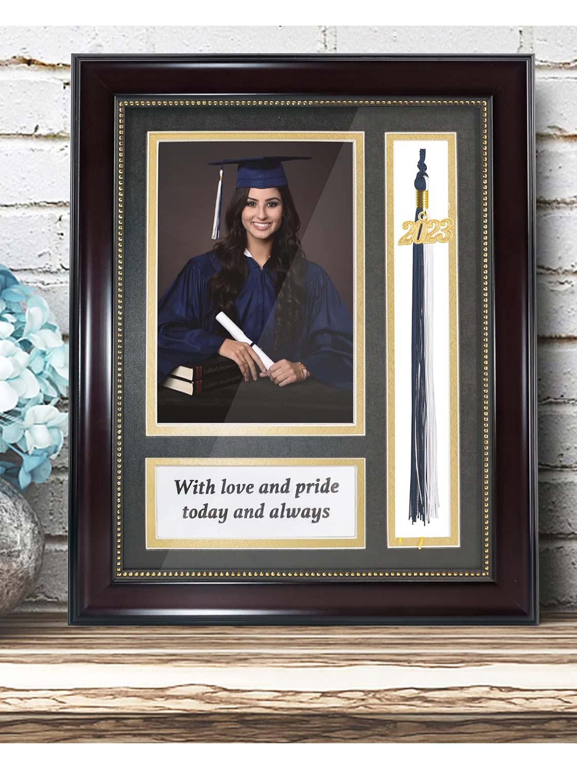 Mahogany Wooden Look Gold Trim with Tassel Holder Picture Frame - 3 Sizes Available